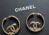 Chanel Earrings CC With Woven Leather Chain Round