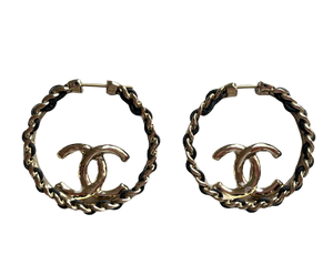 Chanel Earrings CC With Woven Leather Chain Round