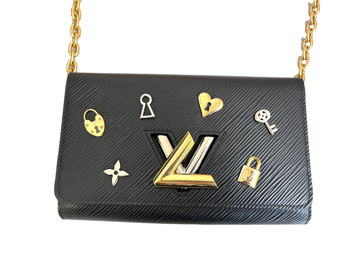 Louis Vuitton EPI Love Lock Twist Chain Wallet Black
