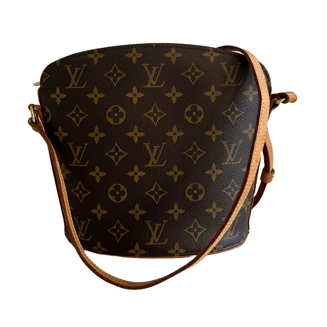 Louis Vuitton Drouot Monogram Crossbody Purse Bag Brown Zip Pocket