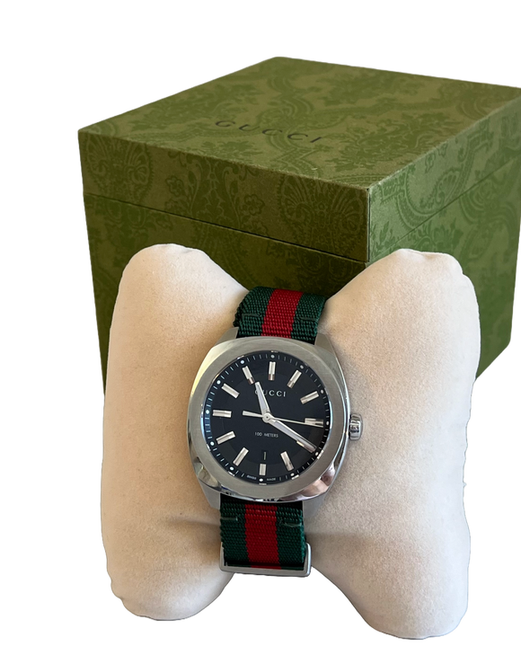 Gucci Watch, 41MM Green & Red Web Strap.