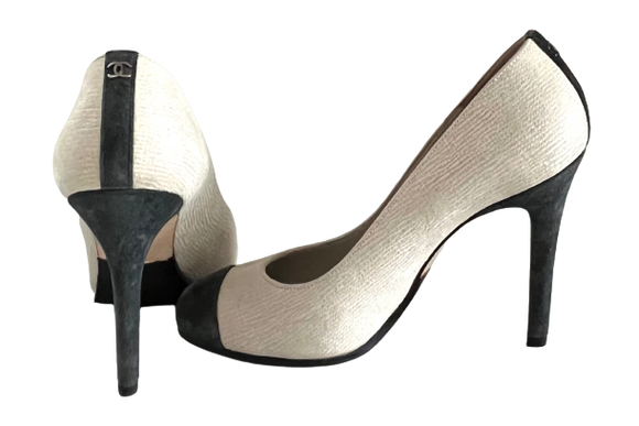 Chanel Heels, Pearl Grey and Anthracite Suede.